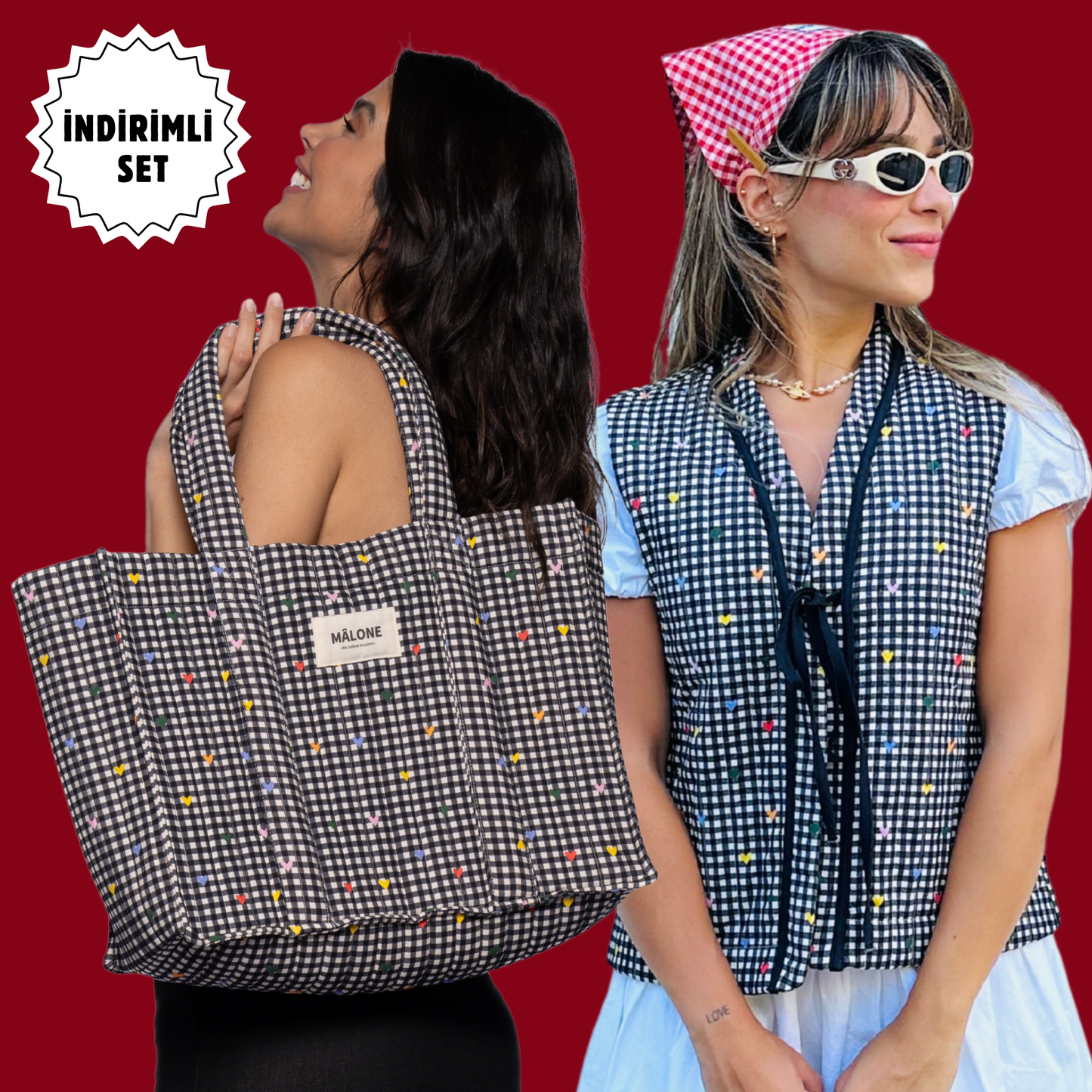 Cherry Pop Kapitone Yelek & Maxi Tote