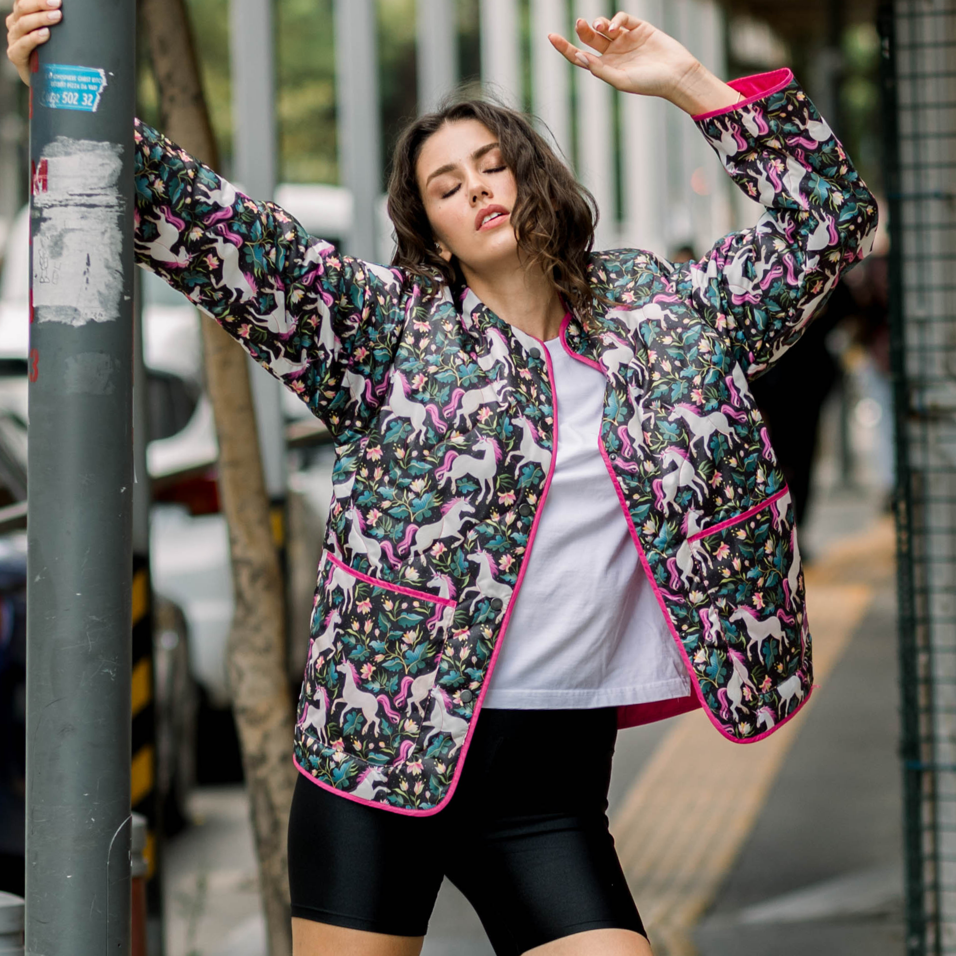 Unicorns Dreaming puffer ceket, oversize kadın mont