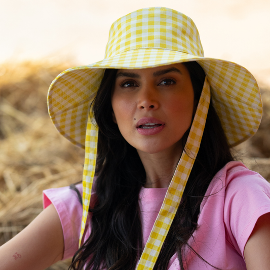 Cheesy Lemon bucket şapka ön görünüm, sarı tonlu pamuklu günlük şapka