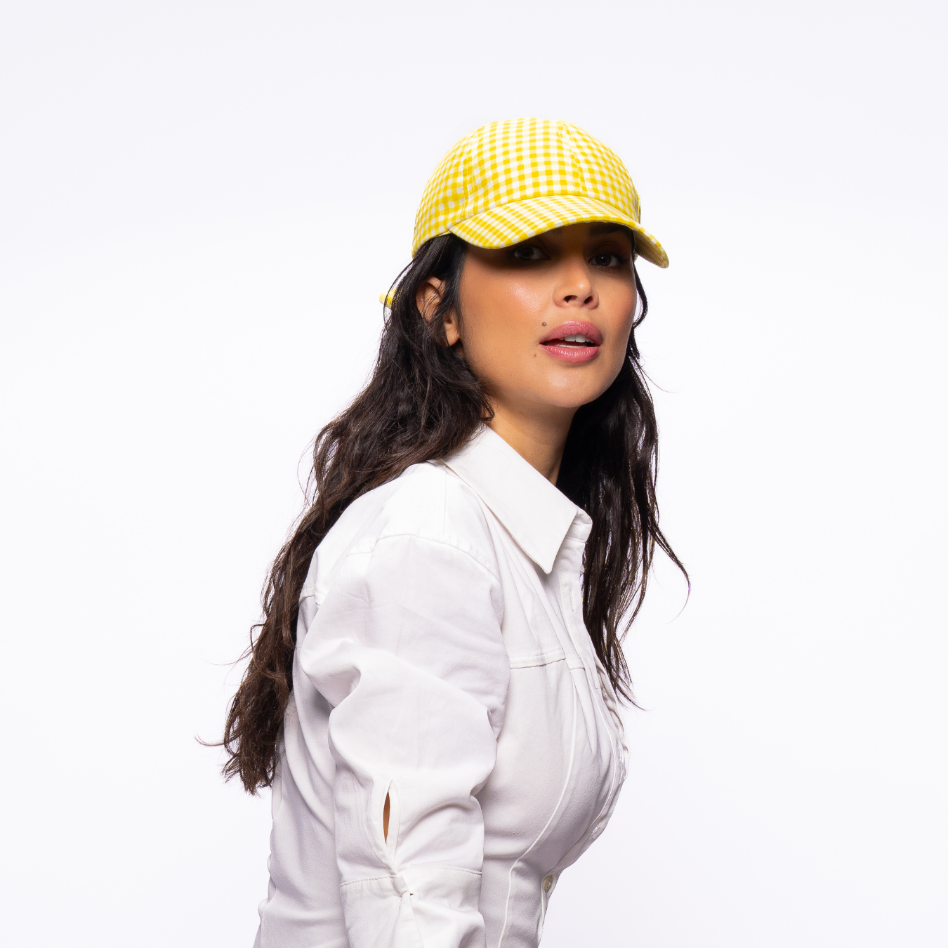 Cheesy Lemon golf kep ön görünüm, sarı tonlu desenli pamuklu golf şapka