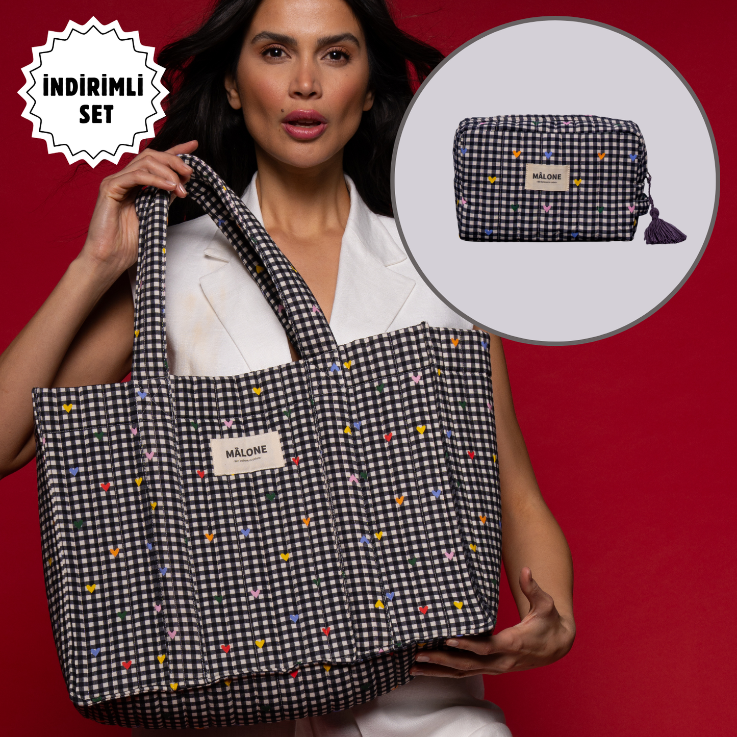 Cherry Pop Maxi Tote bakım çantası, kadın büyük boy çanta