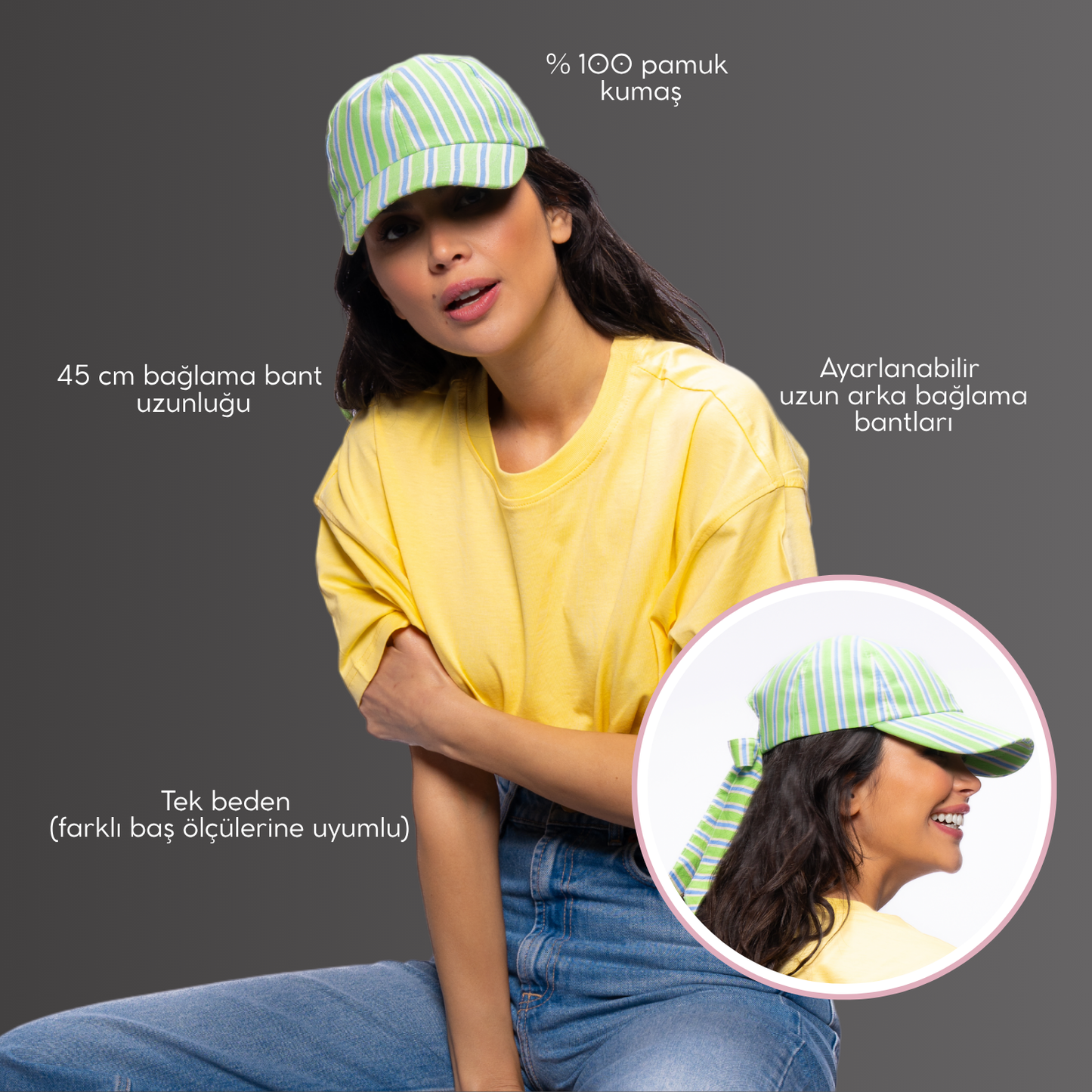 Fresh Stripes golf kep ön görünüm, çizgili desenli pamuklu golf şapka