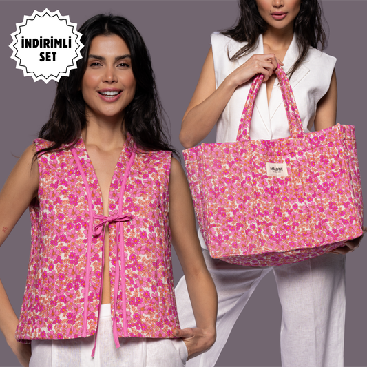 Cotton Candy Kapitone Yelek & Maxi Tote