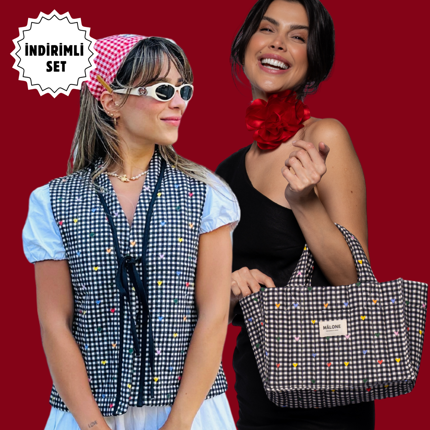 Cherry Pop Kapitone Yelek & Petit Tote