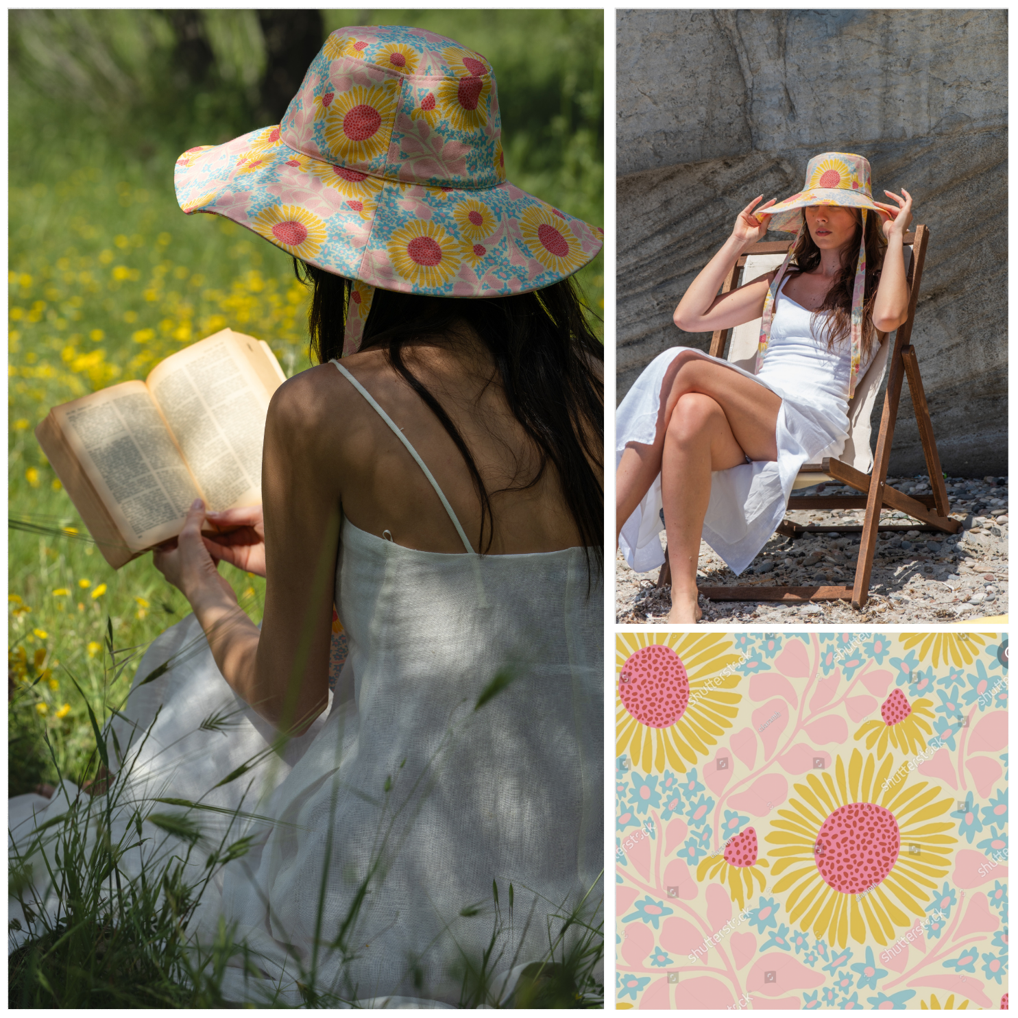 Romance bucket şapka arkadan detay, romantik tasarımlı başlık